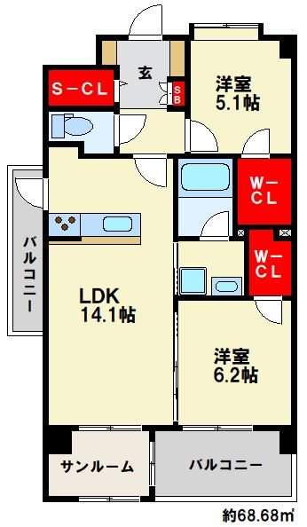 大野城市仲畑のマンションの間取り