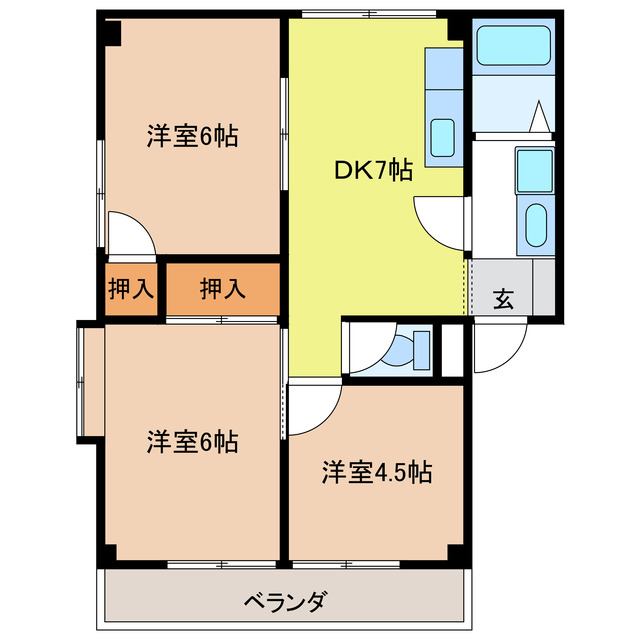 各務原市那加前洞新町のマンションの間取り