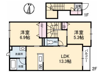 岡山市北区平野のアパートの間取り