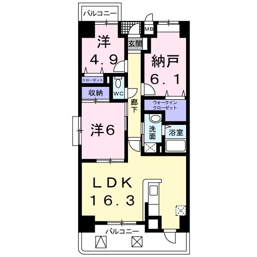 泉佐野市鶴原のマンションの間取り