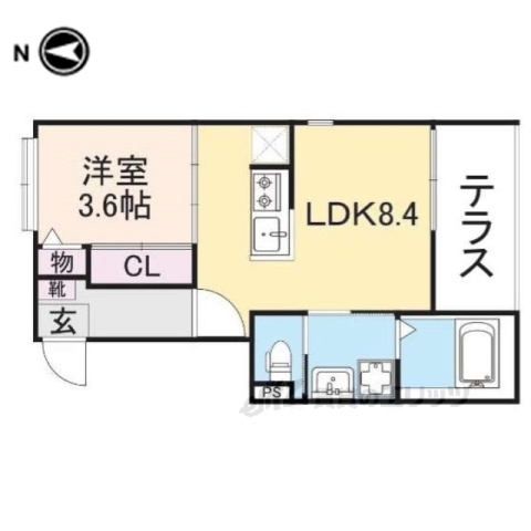 京都市山科区大宅坂ノ辻町のアパートの間取り