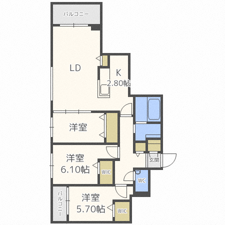 札幌市中央区宮の森二条のマンションの間取り