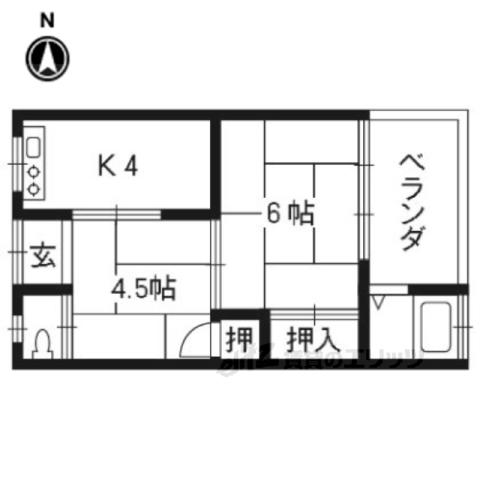 長岡京市東神足のアパートの間取り