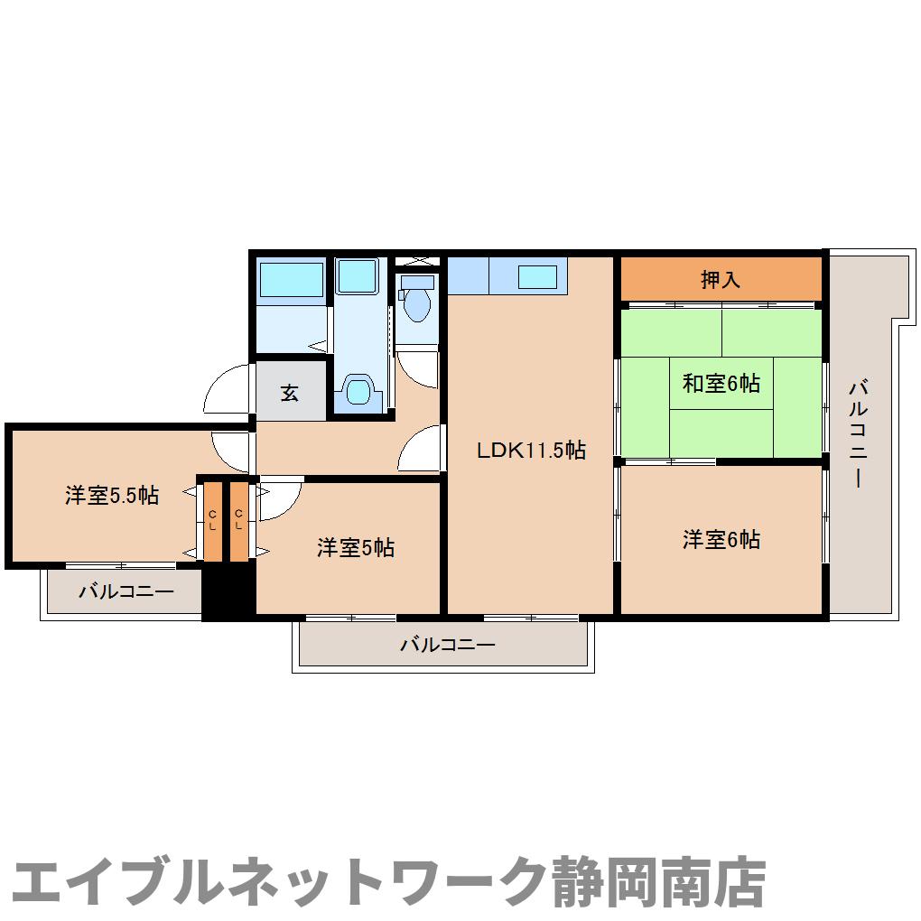 静岡市駿河区小鹿のマンションの間取り