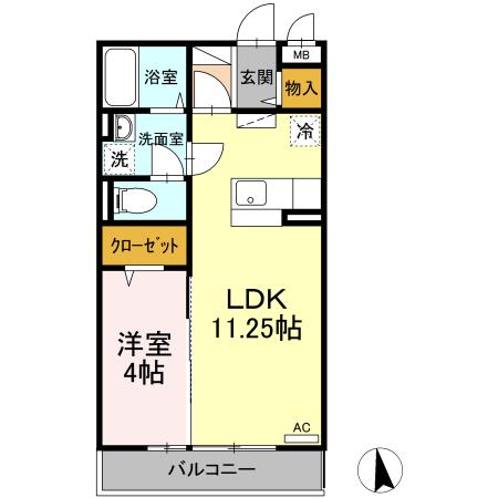 仙台市若林区南鍛冶町のアパートの間取り