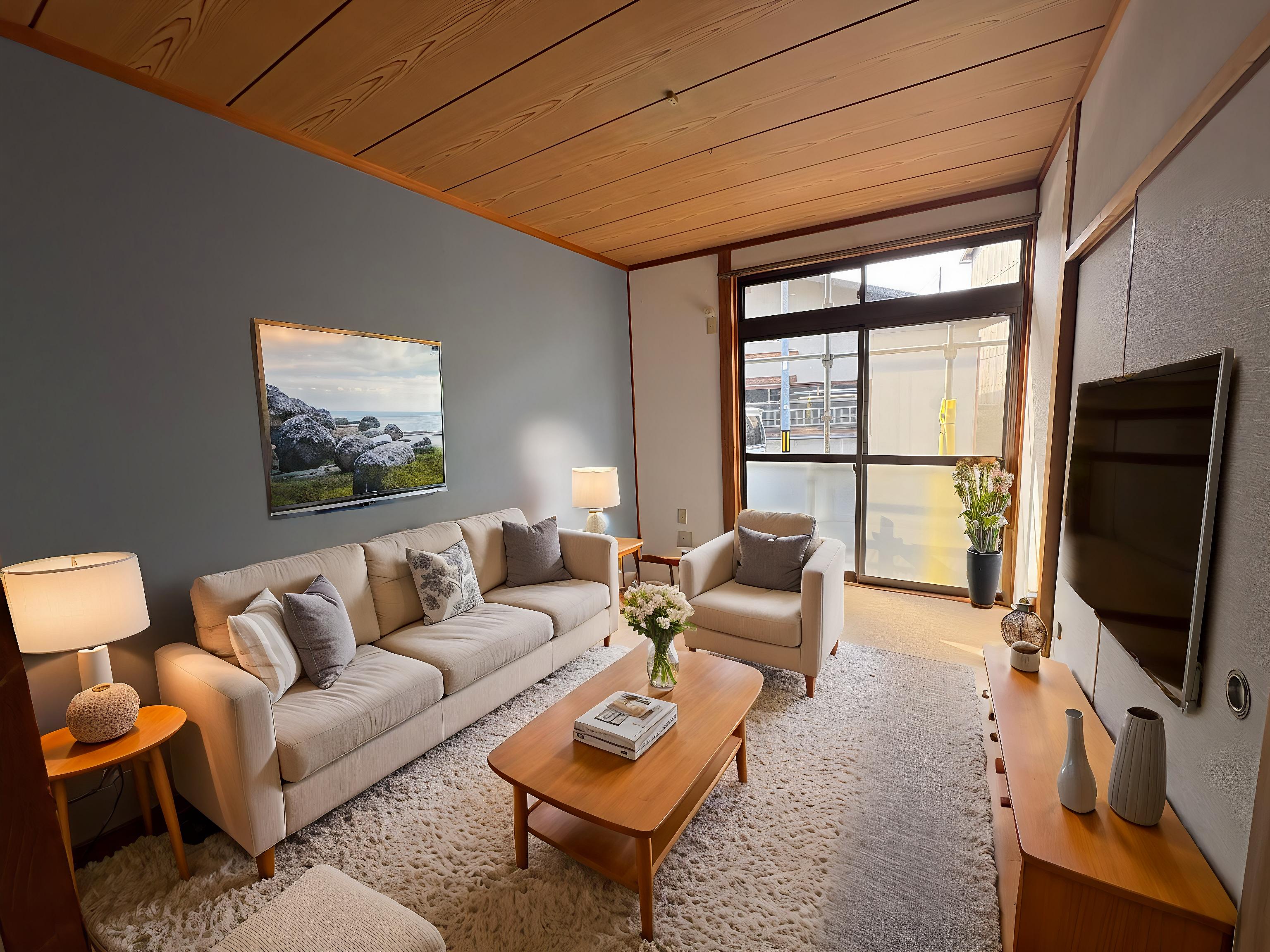 居室・リビング　アクセントクロスと洋風琉球畳がオシャレ