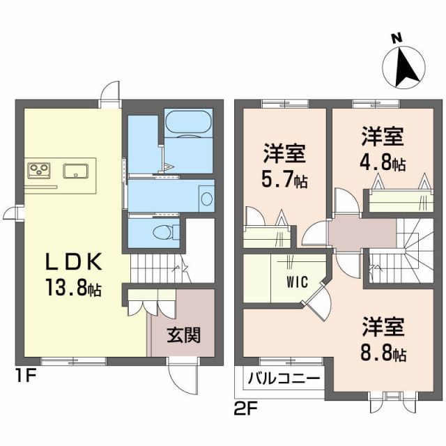 松山市東垣生町のアパートの間取り