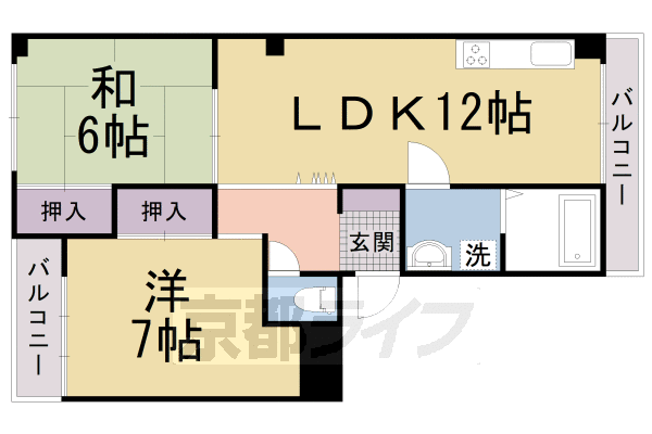 京都市伏見区久我石原町のマンションの間取り