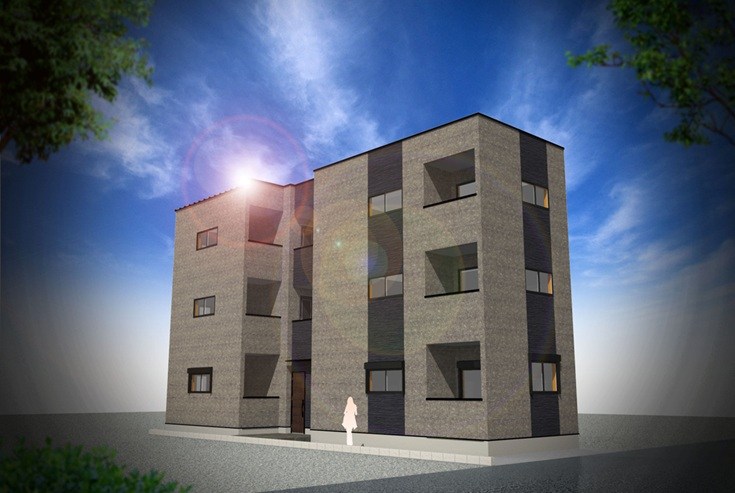 建物外観　外観パース　オートロック付　宅配ＢＯＸ有り