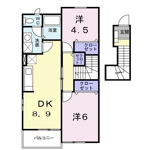 宇部市大字東須恵のアパートの間取り