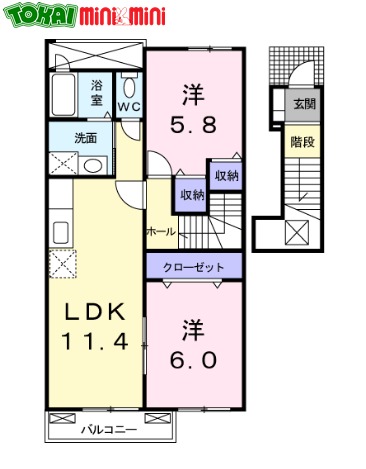 松阪市町平尾町のアパートの間取り