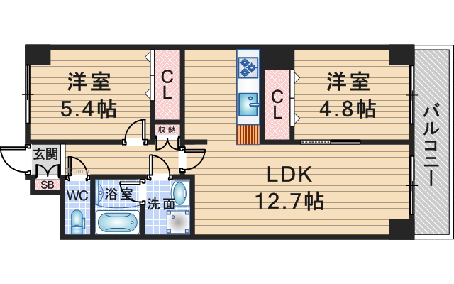 【豊中市服部西町のマンションの間取り】