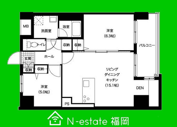 地下鉄空港線 西新駅 徒歩2分 14階建 築19年の間取り写真