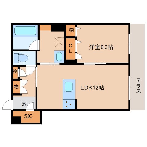 奈良県橿原市新賀町（マンション）の賃貸物件の間取り