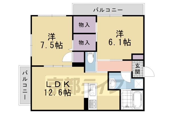 乙訓郡大山崎町字円明寺のマンションの間取り