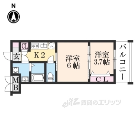 京都市中京区聚楽廻西町のマンションの間取り