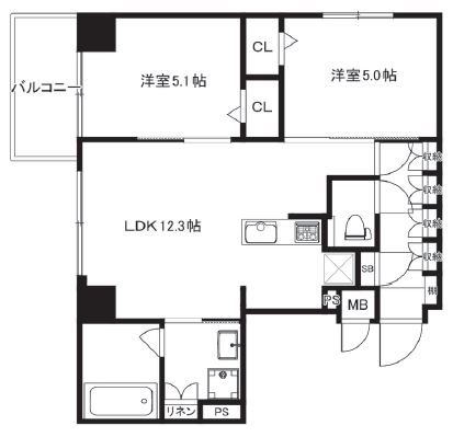 福岡市東区箱崎のマンションの間取り