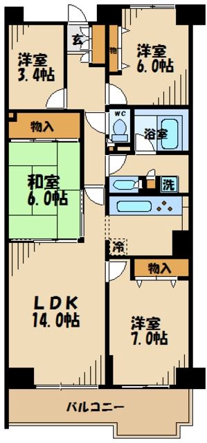 T s garden府中（旧ゼルコバコーポラス）の間取り