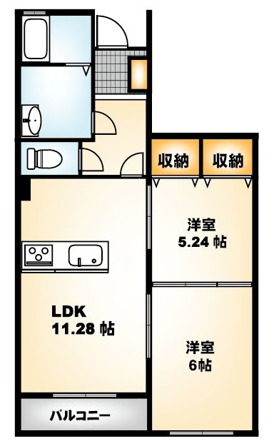 郡山市大槻町のアパートの間取り