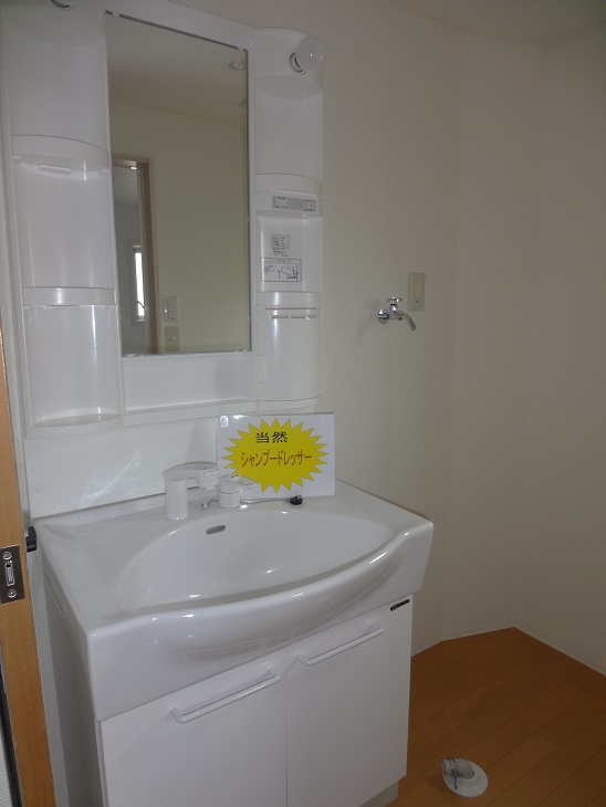 洗面設備　シンク大きめ、シャワー付で小型犬洗えます。