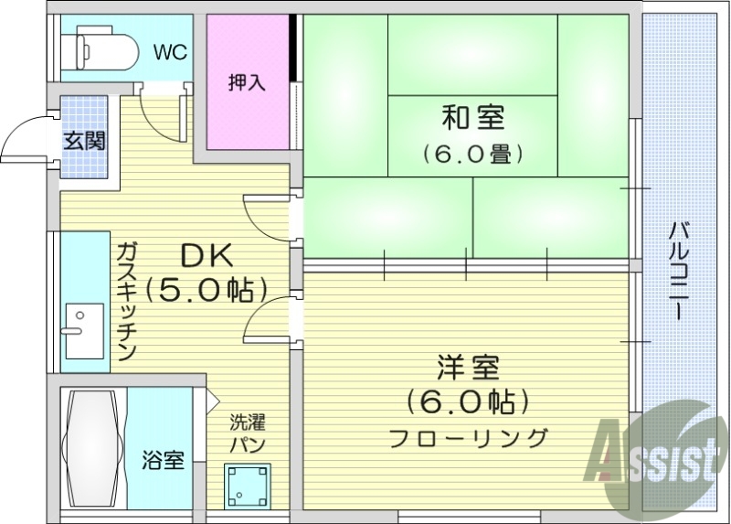 仙台市若林区文化町のアパートの間取り