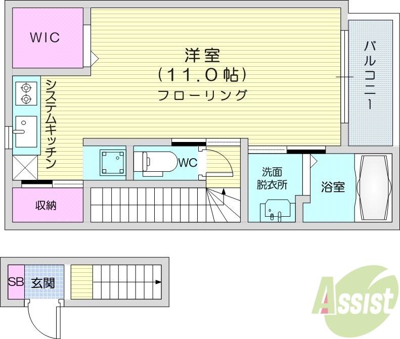 仙台市青葉区みやぎ台のアパートの間取り