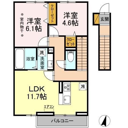 松戸市金ケ作のアパートの間取り