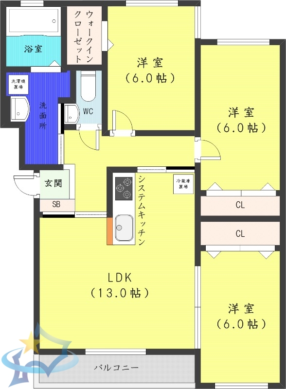 札幌市中央区南二十条西のマンションの間取り