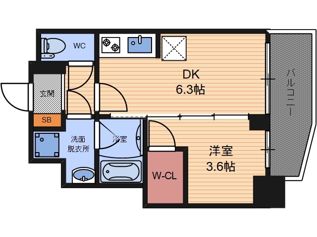 ライフフィールドなにわ本町RUELLEの間取り