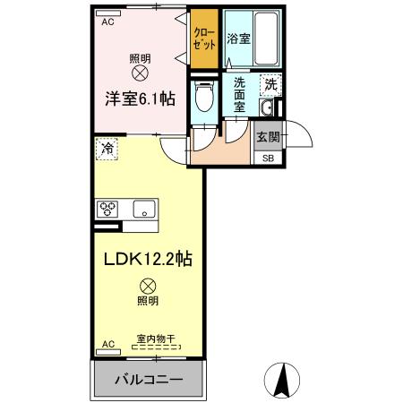 岡山市北区番町のアパートの間取り