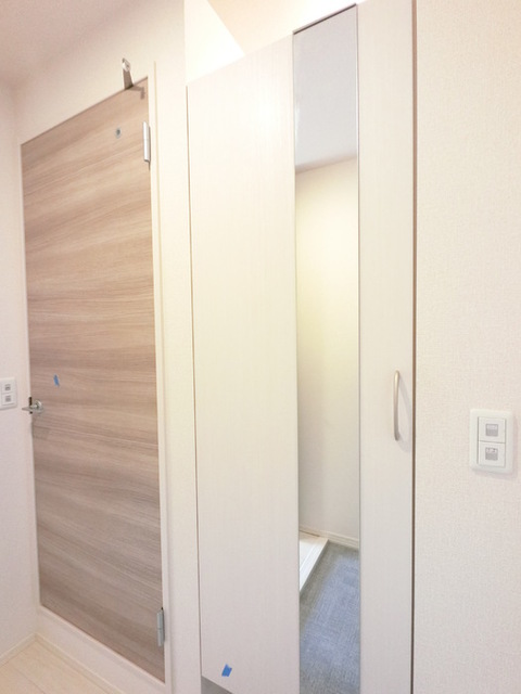 玄関　広めのＢｏｘは収納力ばっちり。トールタイプのミラーついてます