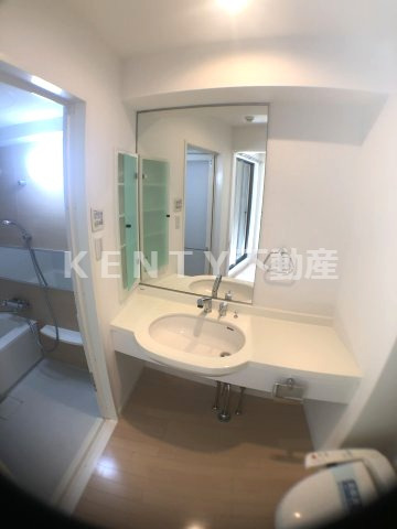 洗面設備　独立洗面台、小物を置くことができて便利です