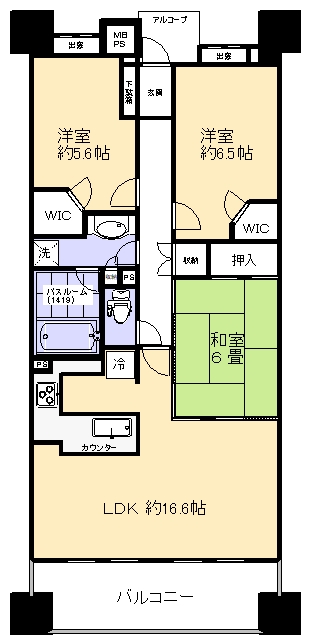 賃貸分譲マンション　3LDK　中馬込1丁目の間取り