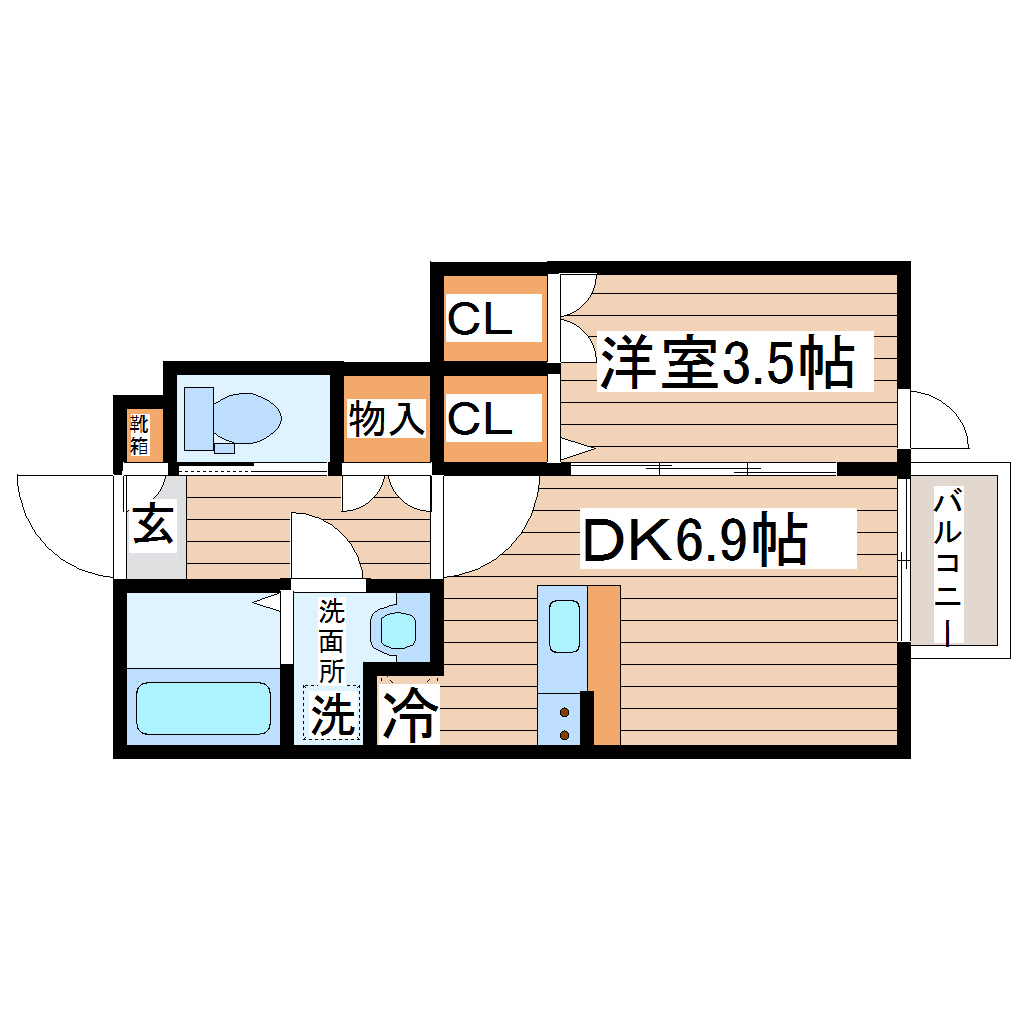 仙台市若林区河原町のアパートの間取り