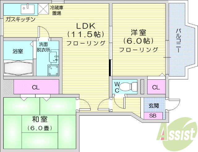 多賀城市鶴ケ谷のアパートの間取り