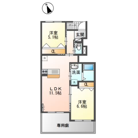 八代市郡築六番町のアパートの間取り