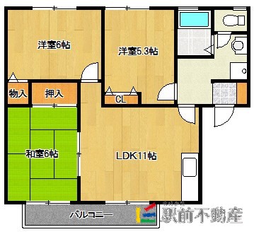 筑紫野市光が丘のアパートの間取り