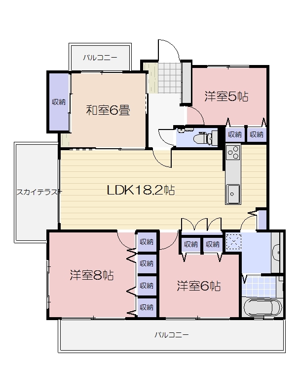 岡山市北区大供表町のマンションの間取り