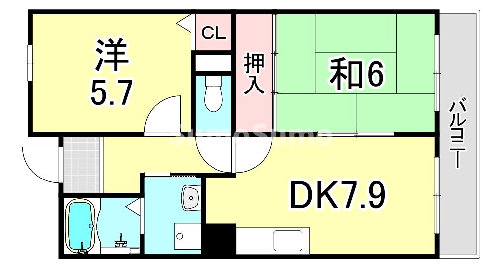 2DK Mansion in Nishinomiya, Hyogo — photo 2 of 3