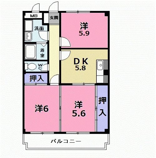 尾張旭市北山町北新田のマンションの間取り