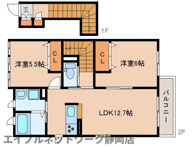 静岡市葵区羽鳥のアパートの間取り