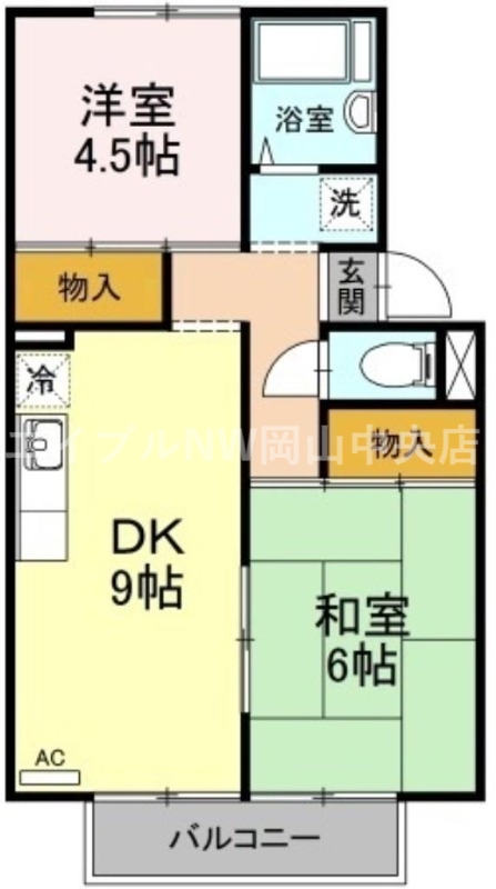 岡山市北区花尻ききょう町のアパートの間取り