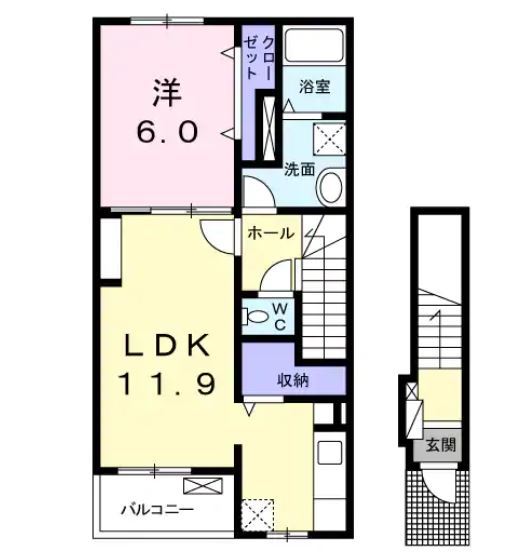 岡山市中区東山のアパートの間取り