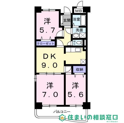 岡崎市洞町のマンションの間取り