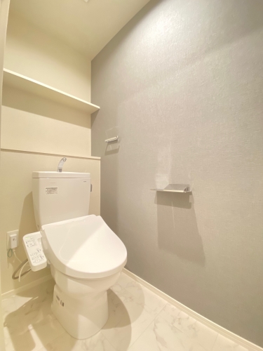 トイレ　収納棚付き・タオルハンガー・ペーパーホルダーはメッキ仕様・洗