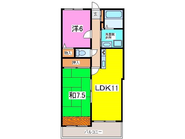 熊本市電健軍線 動植物園入口駅 徒歩14分 7階建 築27年の間取り写真