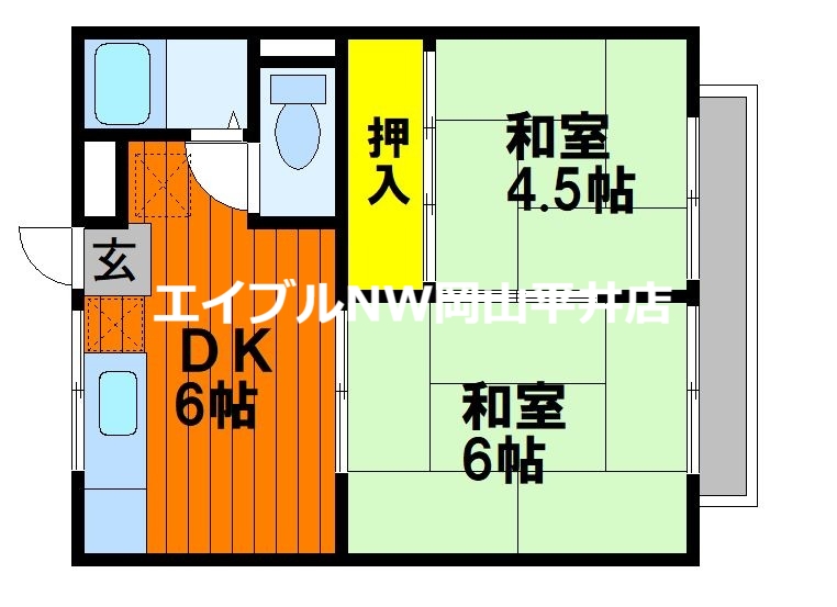 岡山市中区赤田のアパートの間取り