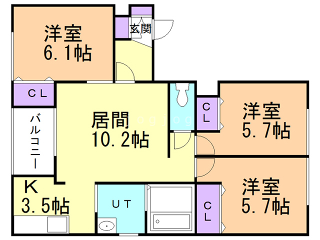 札幌市西区二十四軒一条のアパートの間取り