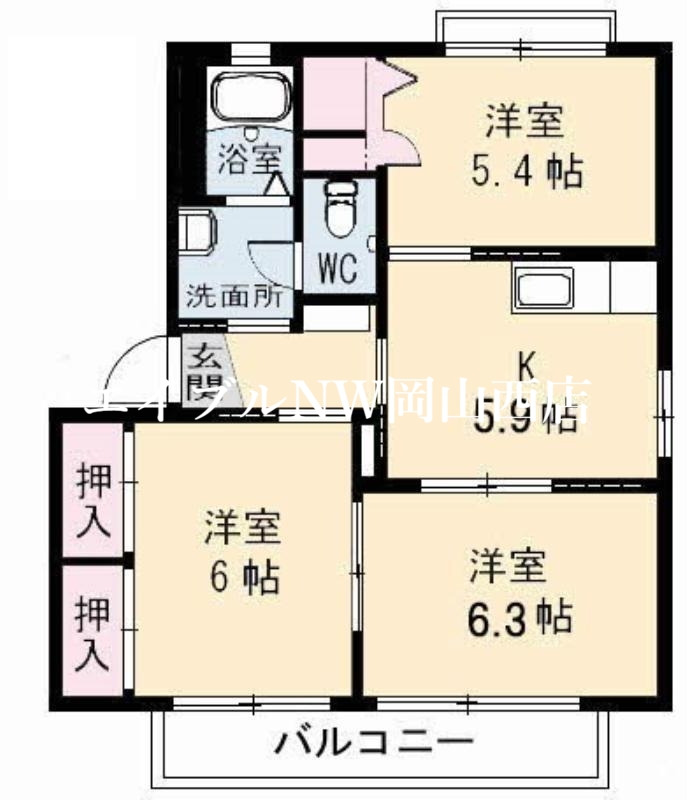 岡山市北区法界院のアパートの間取り