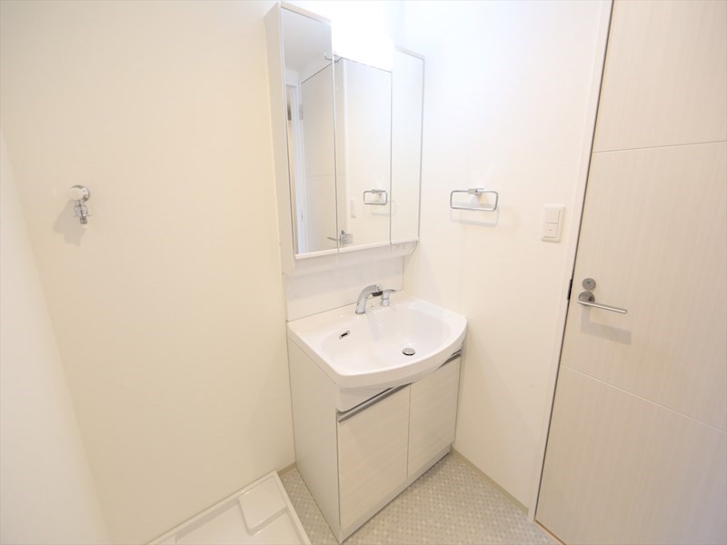 洗面設備　脱衣所　独立洗面台（シャンプードレッサー付）収納スペース有